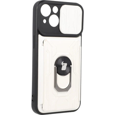 Etui Bizon Case Camshield Card Slot Ring do iPhone 14, białe