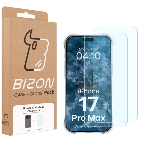 Elastyczne etui + 2x szkło hartowane Bizon Case Clear Pack do iPhone 17 Pro Max