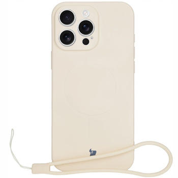 Silikonowe etui z pierścieniem magnetycznym Bizon Case Silicone Magnetic do iPhone 16 Pro Max, beżowe