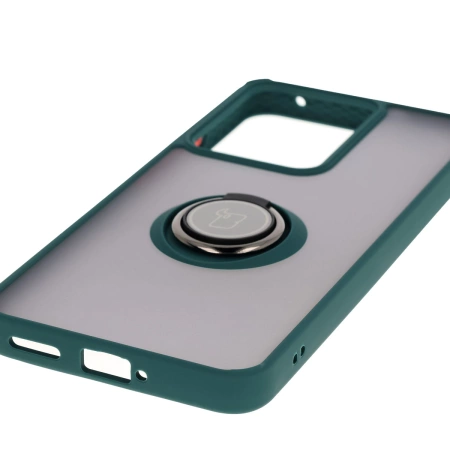 Etui z uchwytem na palec Bizon Case Hybrid Ring do Realme 14 5G / 14T 5G, przydymione z ciemnozieloną ramką