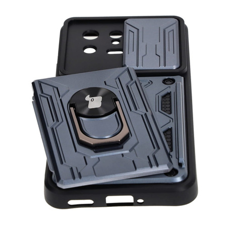 Etui Bizon Case Camshield Card Slot Ring do Xiaomi 13, szare