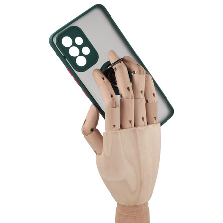 Etui z uchwytem na palec Bizon Case Hybrid Ring do Galaxy A53 5G, przydymione z ciemnozieloną ramką