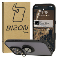 Etui z uchwytem na palec Bizon Case Hybrid Ring do iPhone 16 Pro, przydymione z czarną ramką