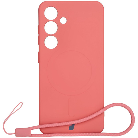 Silikonowe etui z pierścieniem magnetycznym Bizon Case Silicone Magnetic do Galaxy S25 / S24, brudnoróżowe