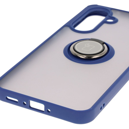 Etui z uchwytem na palec Bizon Case Hybrid Ring do Galaxy A36 5G / A56 5G, przydymione z granatową ramką