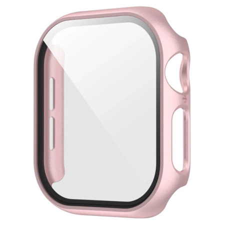 Etui ze szkłem do zegarka Bizon Case Watch Adamo do Apple Watch SE 3 / SE 2 / SE / 6 / 5 / 4 (40 mm), satynowo różowe