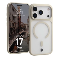Etui z pierścieniem magnetycznym Bizon Case MatteO do iPhone 17 Pro, przydymione-beżowe