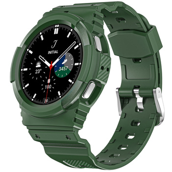 Etui z paskiem Bizon Strap + Case Watch Action do Galaxy Watch 4 / 5 44 mm, ciemnozielone