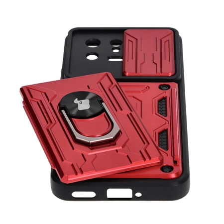 Etui Bizon Case Camshield Card Slot Ring do Xiaomi 13, czerwone