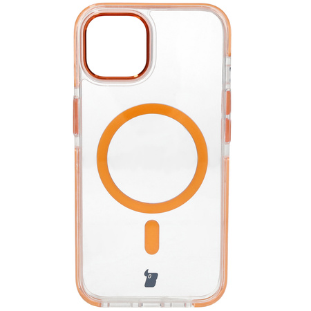 Etui z pierścieniem magnetycznym Bizon Case Marco do iPhone 14 / iPhone 13, przezroczyste z pomarańczową ramką