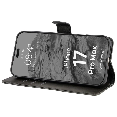 Etui z klapką Bizon Case Pocket do iPhone 17 Pro Max, czarne