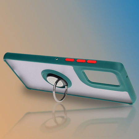 Etui z uchwytem na palec Bizon Case Hybrid Ring do Motorola Edge 50 Fusion, przydymione z ciemnozieloną ramką