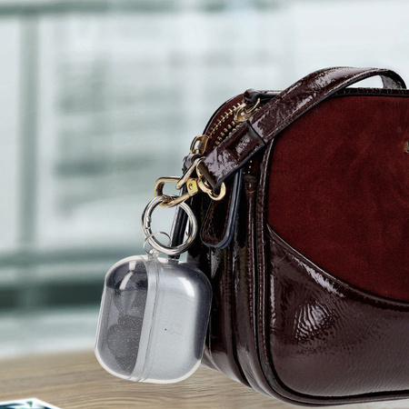 Elastyczne etui z karabińczykiem Bizon Case Headphone Clear do Samsung Galaxy Buds 3/3 Pro przeźroczysto-brokatowe