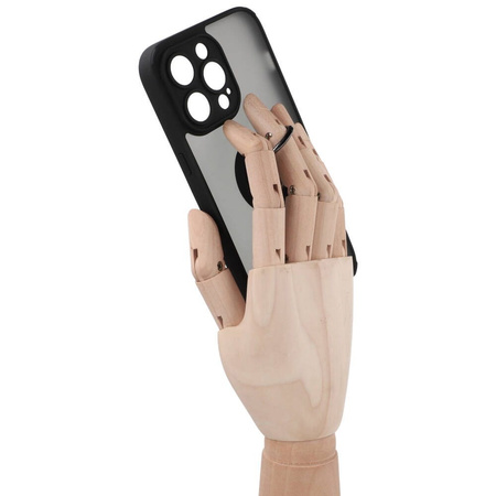 Etui z uchwytem na palec Bizon Case Hybrid Ring do iPhone 14 Pro Max, przydymione z czarną ramką