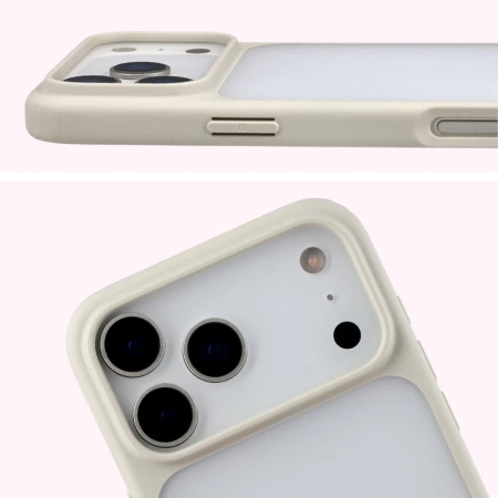 Etui Bizon Case Angelo do iPhone 17 Pro Max, półprzezroczyste z beżową ramką