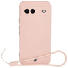 Silikonowe etui z pierścieniem magnetycznym Bizon Case Silicone Magnetic Sq do Google Pixel 8a, jasnoróżowe