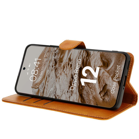 Etui z klapką Bizon Case Pocket do Oppo Reno 12, brązowe