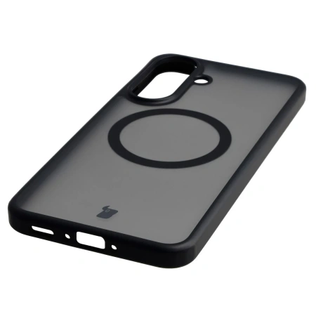 Etui z pierścieniem magnetycznym Bizon Case MatteO do Galaxy A37 5G / A36 5G, przydymione-czarne