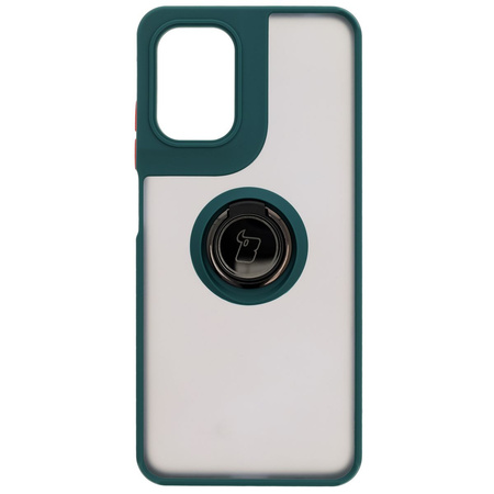 Etui z uchwytem na palec Bizon Case Hybrid Ring do Motorola Moto G05 / E15, przydymione z ciemnozieloną ramką