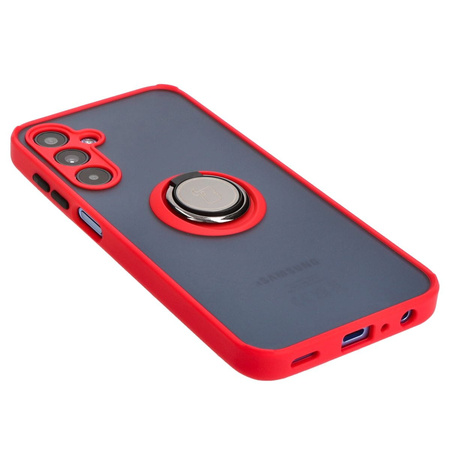 Etui z uchwytem na palec Bizon Case Hybrid Ring do Galaxy A25 5G, przydymione z czerwoną ramką