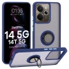 Etui z uchwytem na palec Bizon Case Hybrid Ring do Realme 14 5G / 14T 5G, przydymione z granatową ramką