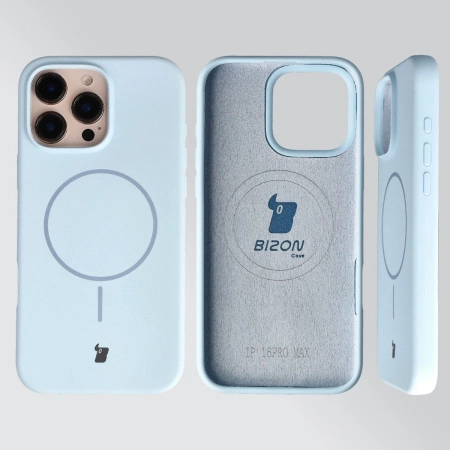 Silikonowe etui z pierścieniem magnetycznym Bizon Soft Case Magnetic do iPhone 16 Pro Max, błękitne