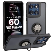 Etui z uchwytem na palec Bizon Case Hybrid Ring do Motorola Edge 60 Fusion / 60, przydymione z czarną ramką