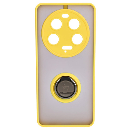 Etui z uchwytem na palec Bizon Case Hybrid Ring do Xiaomi 13 Ultra, przydymione z żółtą ramką