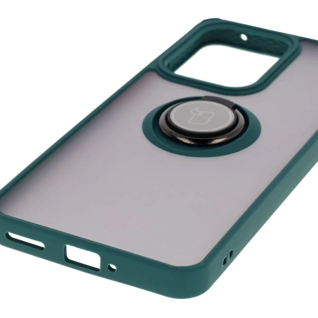 Etui z uchwytem na palec Bizon Case Hybrid Ring do Oppo Reno13 F / FS, przydymione z ciemnozieloną ramką