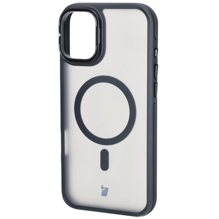 Etui z podstawką i pierścieniem magnetycznym Bizon Case Eclipse do iPhone 16 Plus, przydymione z czarną ramką