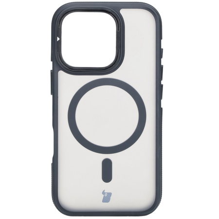 Etui z podstawką i pierścieniem magnetycznym Bizon Case Eclipse do iPhone 16 Pro, przydymione z czarną ramką