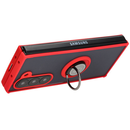 Etui z uchwytem na palec Bizon Case Hybrid Ring do Galaxy Z Fold6, przydymione z czerwoną ramką