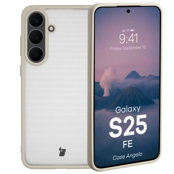 Etui Bizon Case Angelo do Galaxy S25 FE, półprzezroczyste z beżową ramką