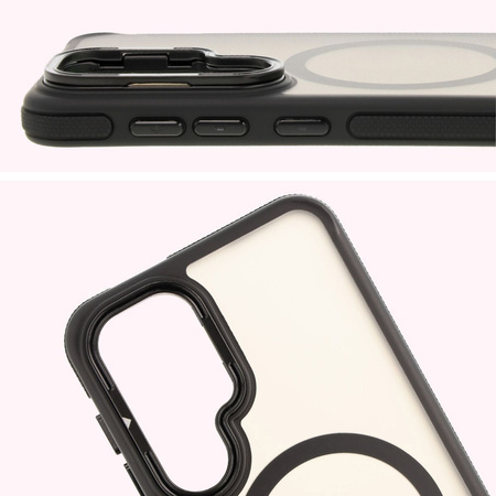 Etui z podstawką i pierścieniem magnetycznym Bizon Case Eclipse do Galaxy S25/S24, przydymione z czarną ramką