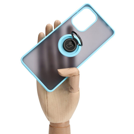 Etui z uchwytem na palec Bizon Case Hybrid Ring do Xiaomi Poco F5, przydymione z jasnoniebieską ramką