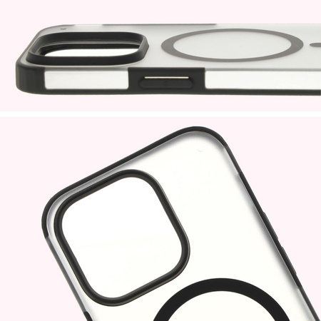 Etui z pierścieniem magnetycznym Bizon Case MatteO do iPhone 14 Pro, półprzezroczyste z czarną ramką