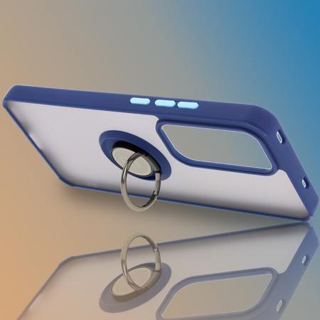 Etui z uchwytem na palec Bizon Case Hybrid Ring do Oppo Reno 12 Pro, przydymione z granatową ramką