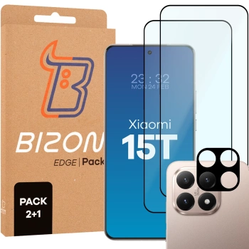 2x Szkło + szybka na aparat Bizon Edge Pack do Xiaomi 15T