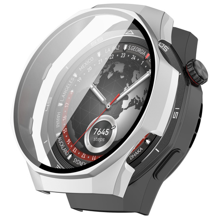 Etui ze szkłem do zegarka Bizon Case Watch Adamo do Huawei Watch GT 5 Pro 46 mm, srebrne satynowe