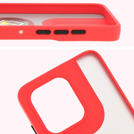 Etui z uchwytem na palec Bizon Case Hybrid Ring do Motorola Edge 50 Neo, przydymione z czerwoną ramką