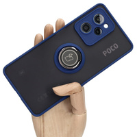 Etui z uchwytem na palec Bizon Case Hybrid Ring do Xiaomi Poco X5 Pro, przydymione z granatową ramką