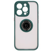 Etui z uchwytem na palec Bizon Case Hybrid Ring do iPhone 16 Pro, przydymione z ciemnozieloną ramką