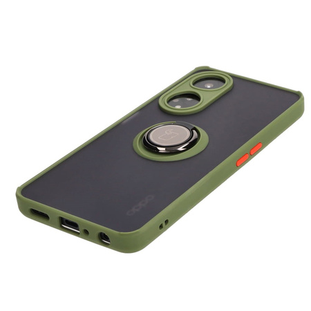 Etui z uchwytem na palec Bizon Case Hybrid Ring do Oppo A98 5G, przydymione z zieloną ramką