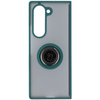 Etui z uchwytem na palec Bizon Case Hybrid Ring do Galaxy Z Fold6, przydymione z ciemnozieloną ramką