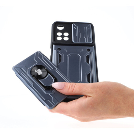 Etui Bizon Case Camshield Card Slot Ring do Xiaomi Redmi Note 11 Pro+ 5G, szare