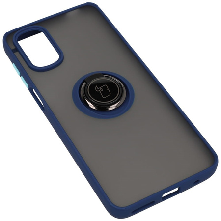 Etui z uchwytem na palec Bizon Case Hybrid Ring do Motorola Moto G22 / E32 / E32s, przydymione z granatową ramką