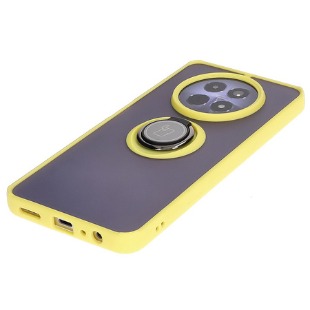 Etui z uchwytem na palec Bizon Case Hybrid Ring do Realme 12 / 12x, przydymione z żółtą ramką