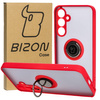 Etui z uchwytem na palec Bizon Case Hybrid Ring do Galaxy A35 5G, przydymione z czerwoną ramką