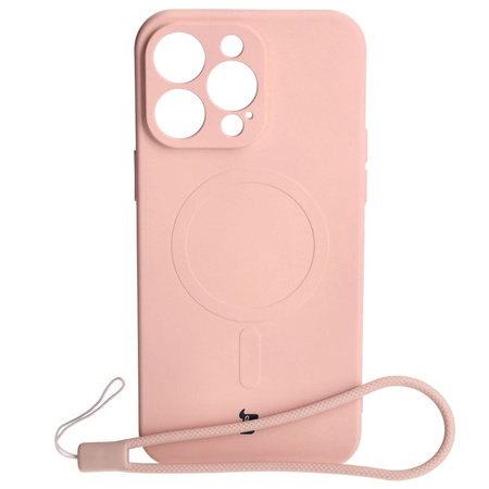 Etui silikonowe z pierścieniem magnetycznym Bizon Case Silicone Magnetic do iPhone 15 Pro Max, jasnoróżowe