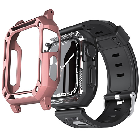 Etui z paskiem Bizon Strap + Case Watch Armor do Apple Watch 44 / 45mm, jasnoróżowe